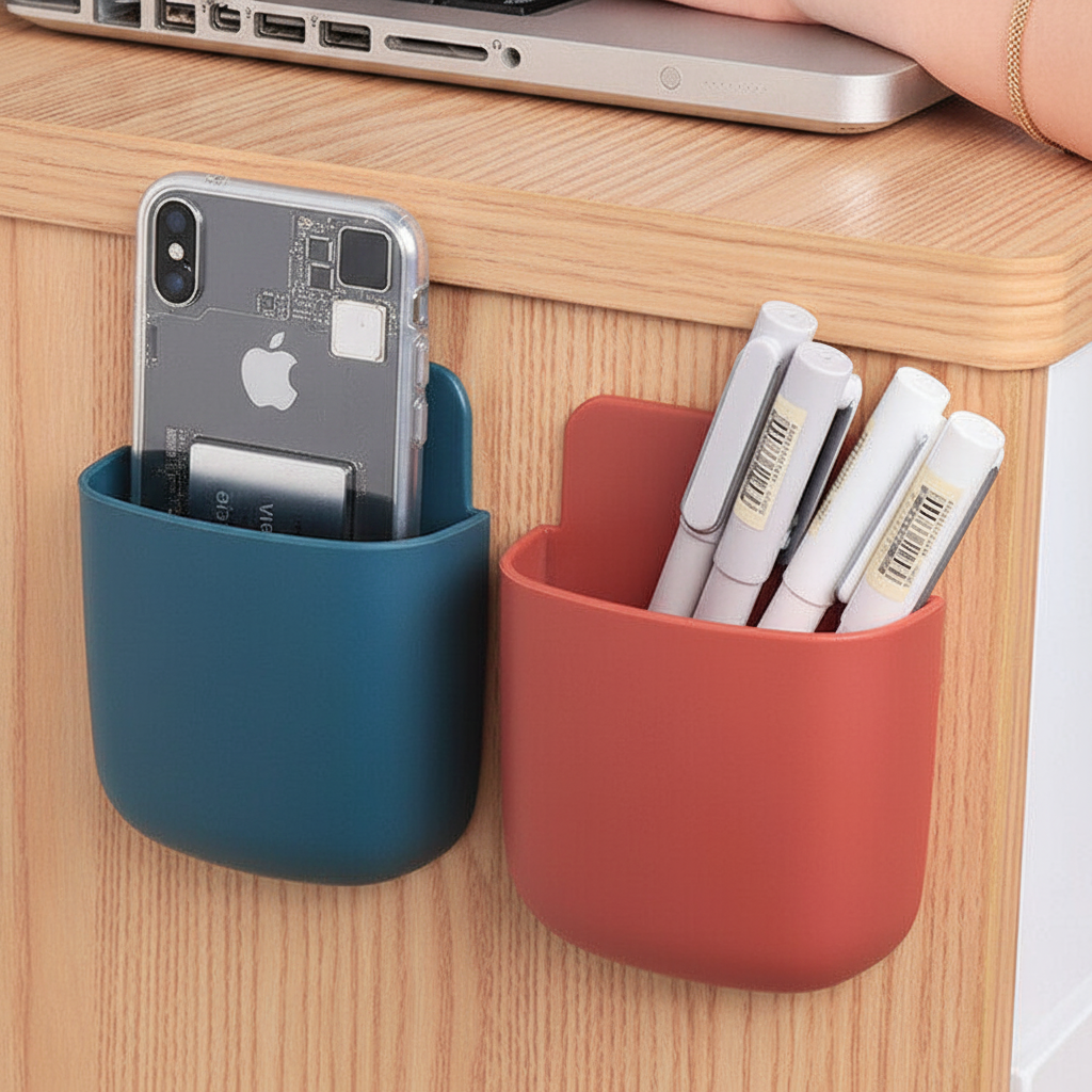 Wall Mounted Mobile Phone Charging Holder Set of 5 | Multi-Purpose Socket Organizer, Remote & Brush Holder | Plastic | Multiple Colors
