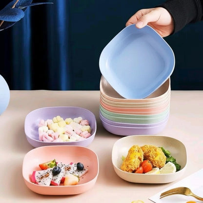 Square Plastic Dinner Plates | Set of 10 Pcs with Stand Kitchen Tools | Multi Color