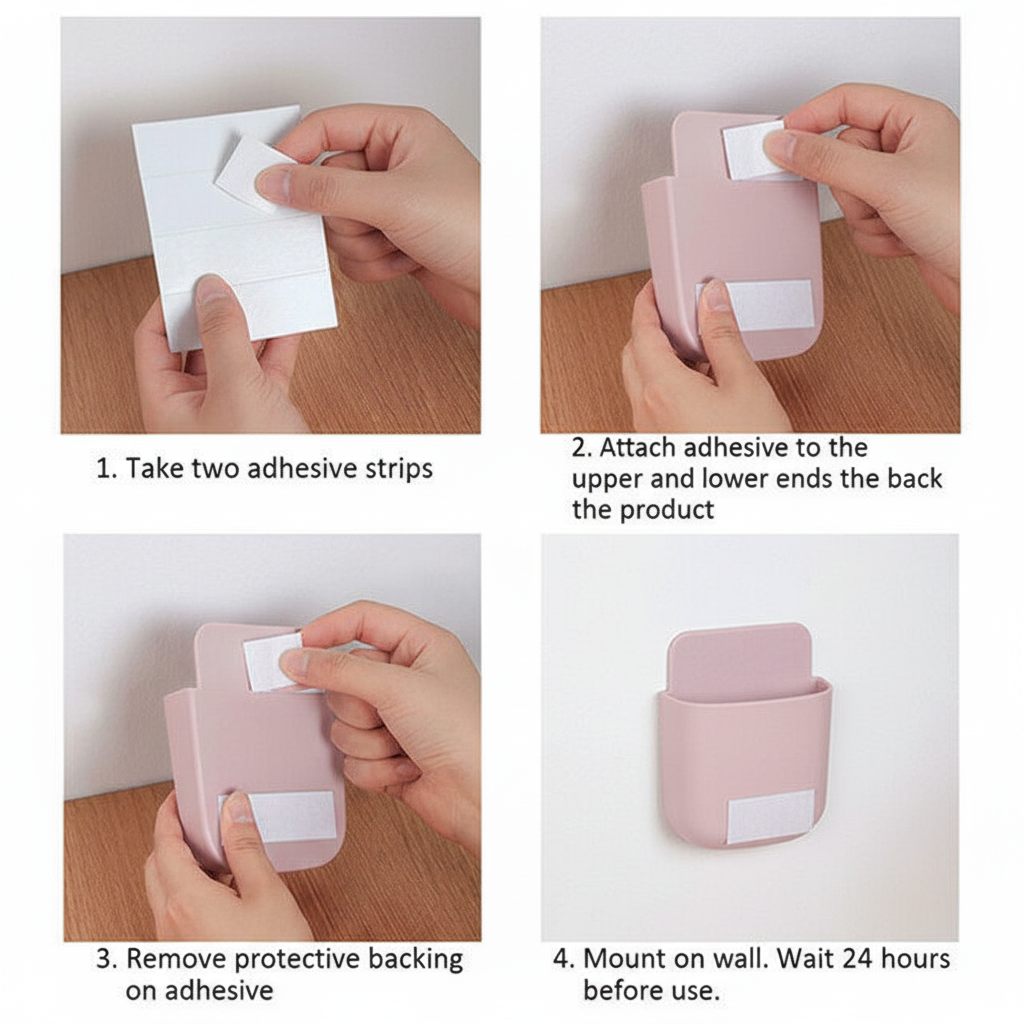 Wall Mounted Mobile Phone Charging Holder Set of 5 | Multi-Purpose Socket Organizer, Remote & Brush Holder | Plastic | Multiple Colors