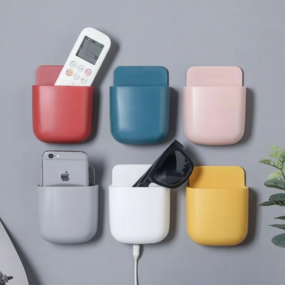 Wall Mounted Mobile Phone Charging Holder Set of 5 | Multi-Purpose Socket Organizer, Remote & Brush Holder | Plastic | Multiple Colors
