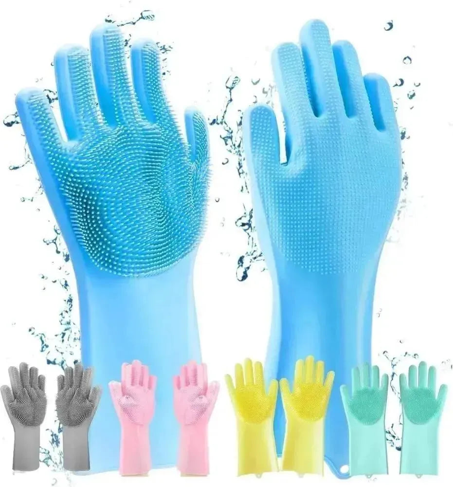 Mint Green Silicone Cleaning Gloves – 2-in-1