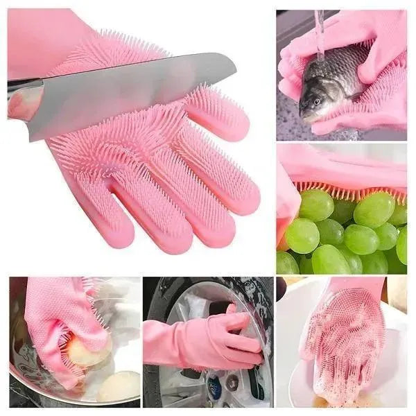 Mint Green Silicone Cleaning Gloves – 2-in-1