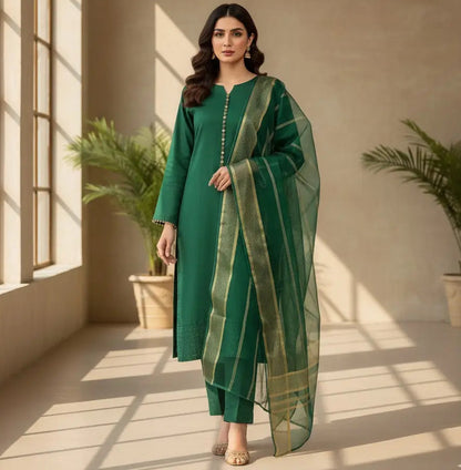 3 Pcs Women's Unstitched Plain Suit