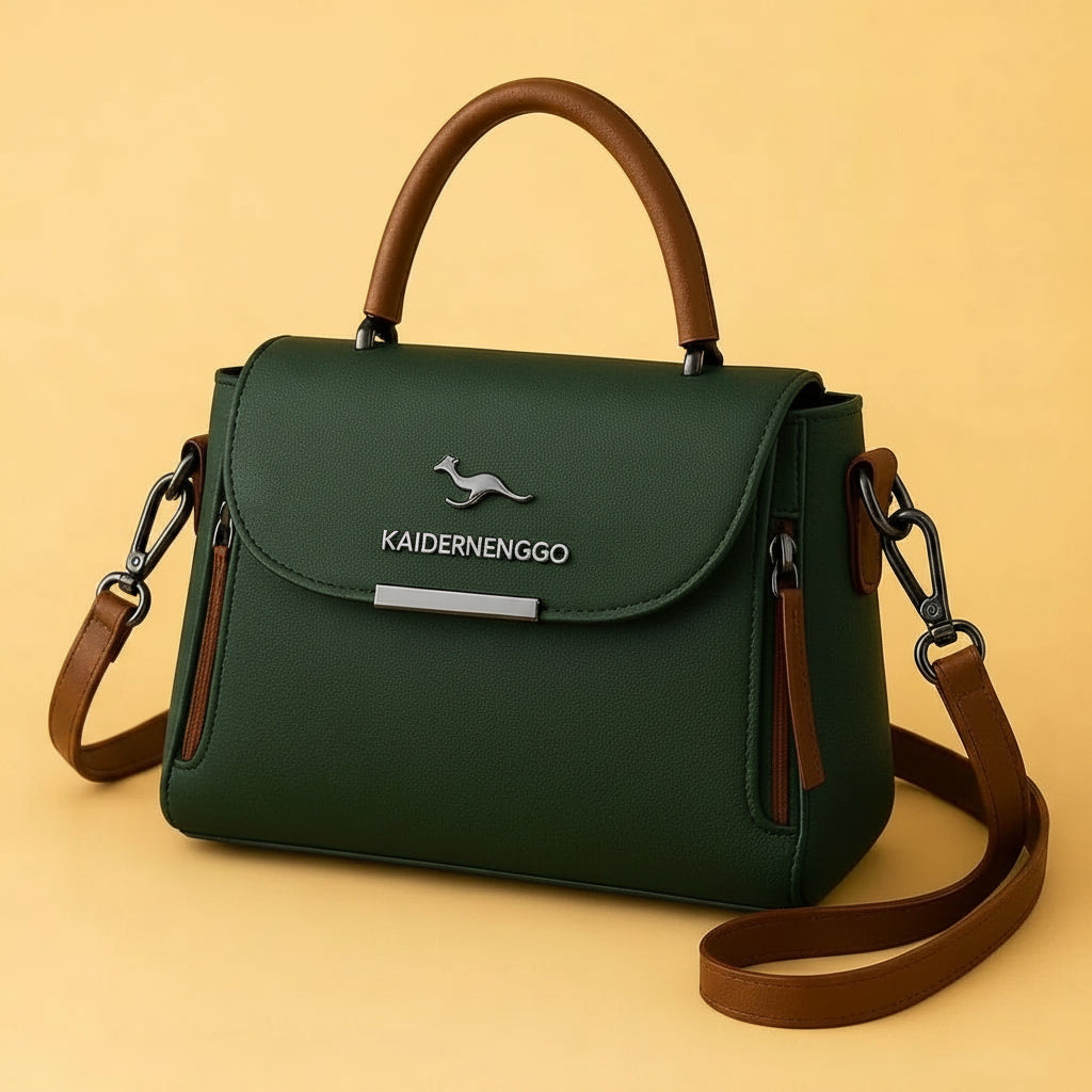 Green Leather Crossbody Bag for Women with Adjustable Strap