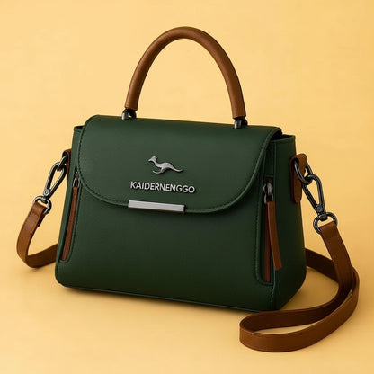 Green Leather Crossbody Bag for Women with Adjustable Strap