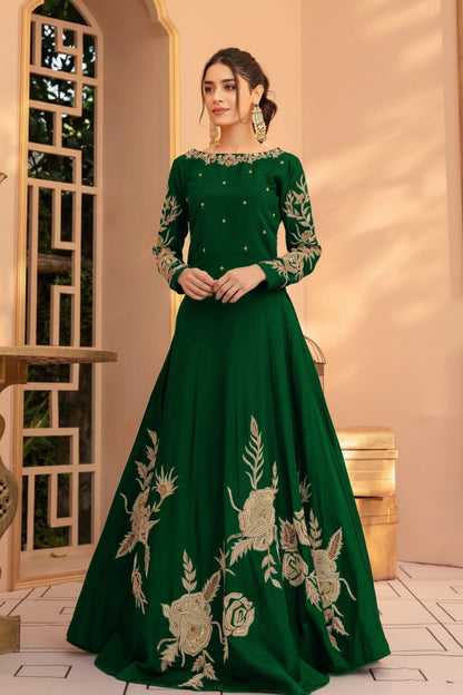 Green Embroidered 3-Piece Suit for Events & Functions