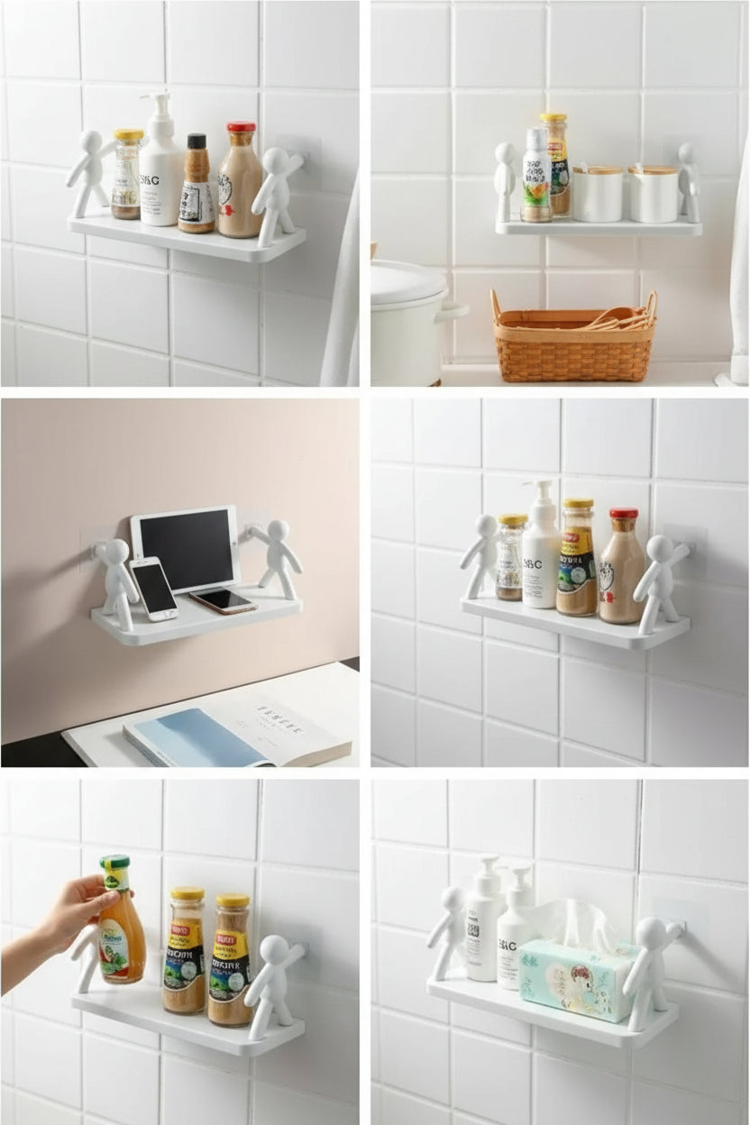 White Bathroom Organizer with Human Shape Supports Set of 2