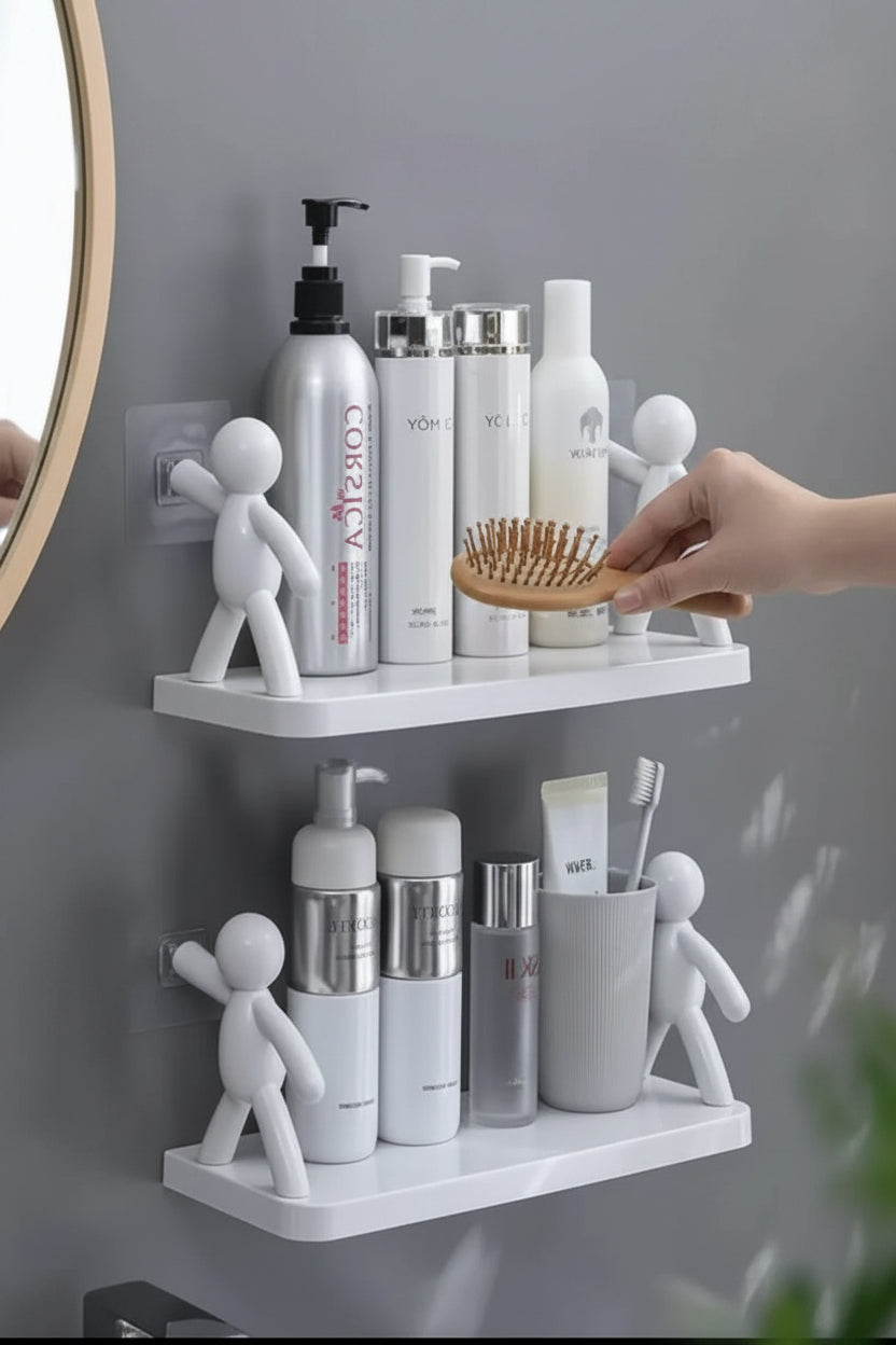 White Bathroom Organizer with Human Shape Supports Set of 2