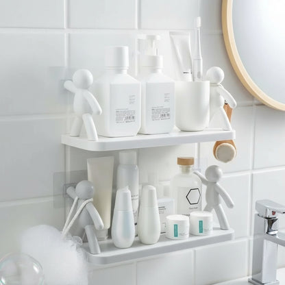 White Bathroom Organizer with Human Shape Supports Set of 2