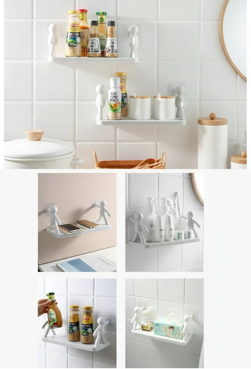 White Bathroom Organizer with Human Shape Supports Set of 2