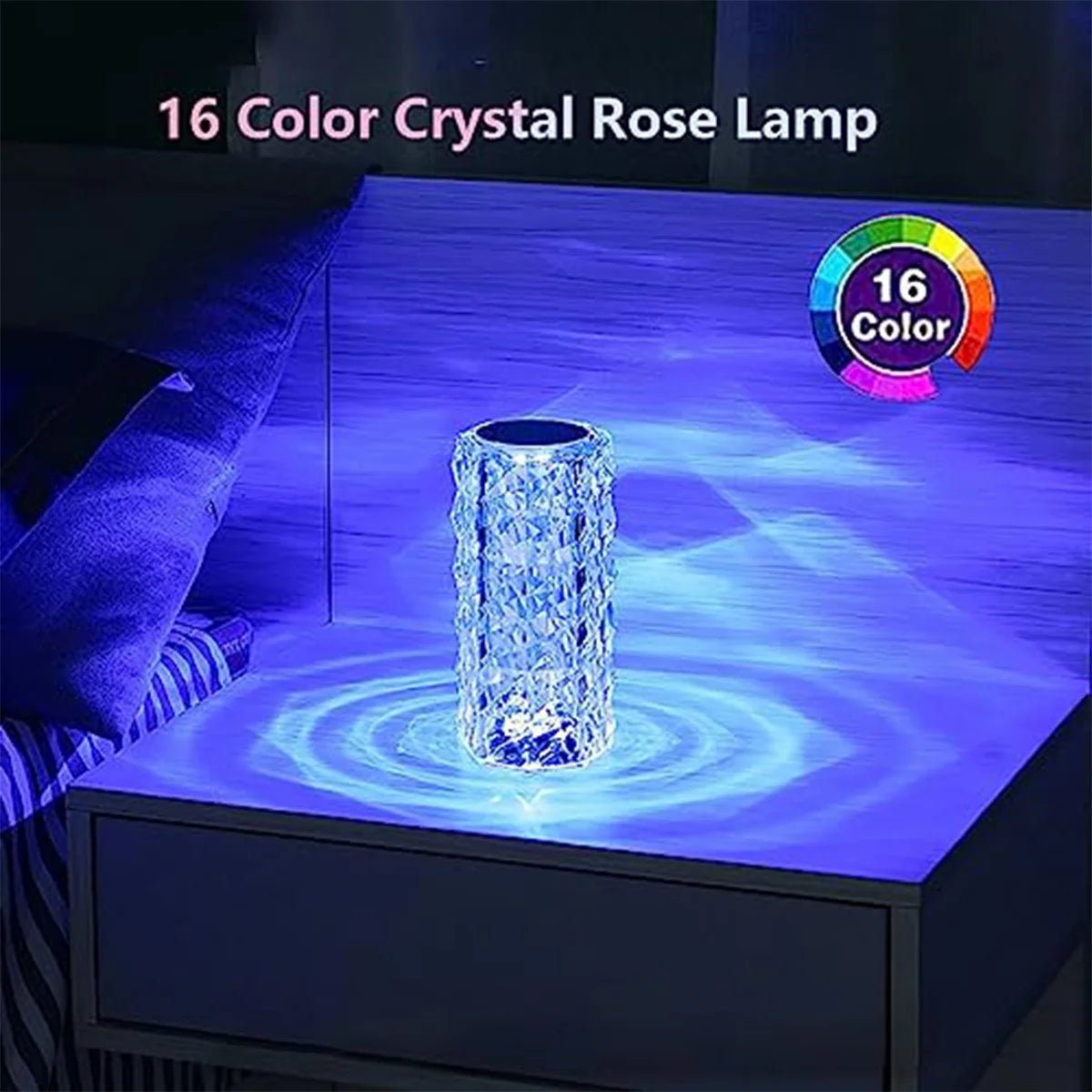 Crystal Rose Table Lamp RGB – Touch Dimmable Rechargeable