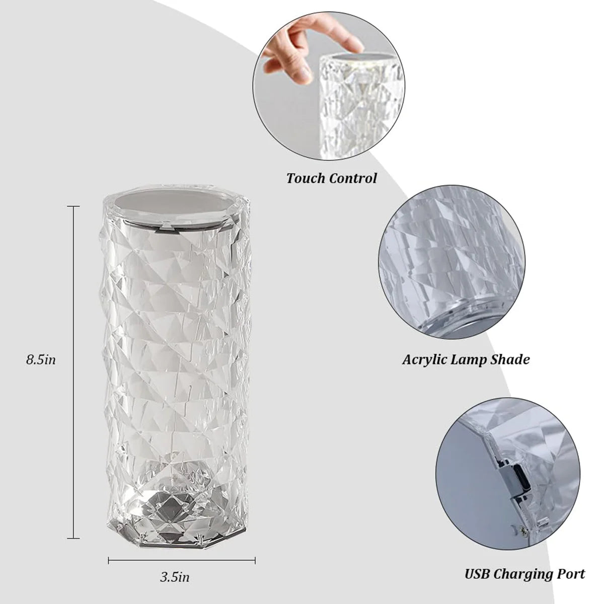 Crystal Rose Table Lamp RGB – Touch Dimmable Rechargeable