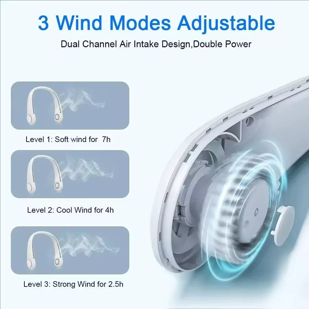 Bladeless Hanging Neck Fan – Portable 3-Speed Cooling