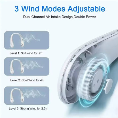 Bladeless Hanging Neck Fan – Portable 3-Speed Cooling
