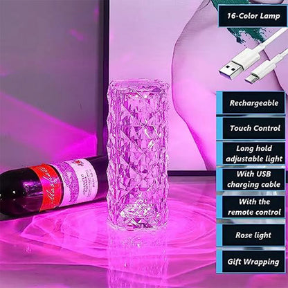 Crystal Rose Table Lamp RGB – Touch Dimmable Rechargeable