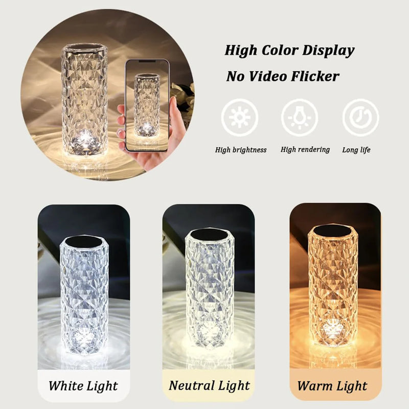 Crystal Rose Table Lamp RGB – Touch Dimmable Rechargeable