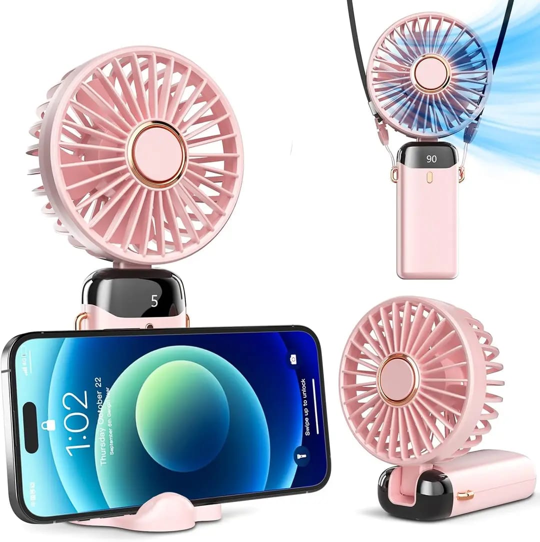 Foldable rechargeable mini fan - in use