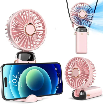 Foldable rechargeable mini fan - in use