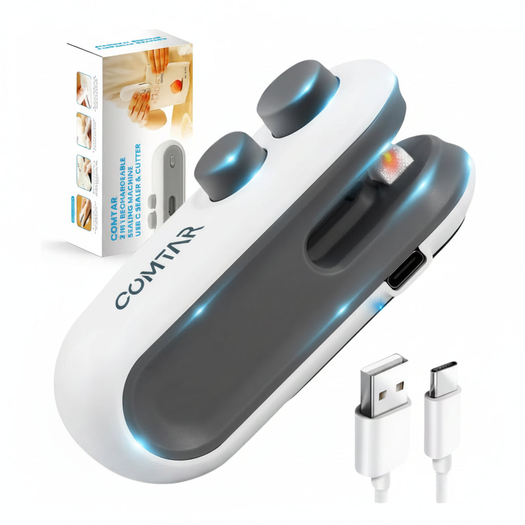 Rechargeable 2-in-1 Mini Bag Sealer & Cutter | Portable Heat Sealer for Food Storage