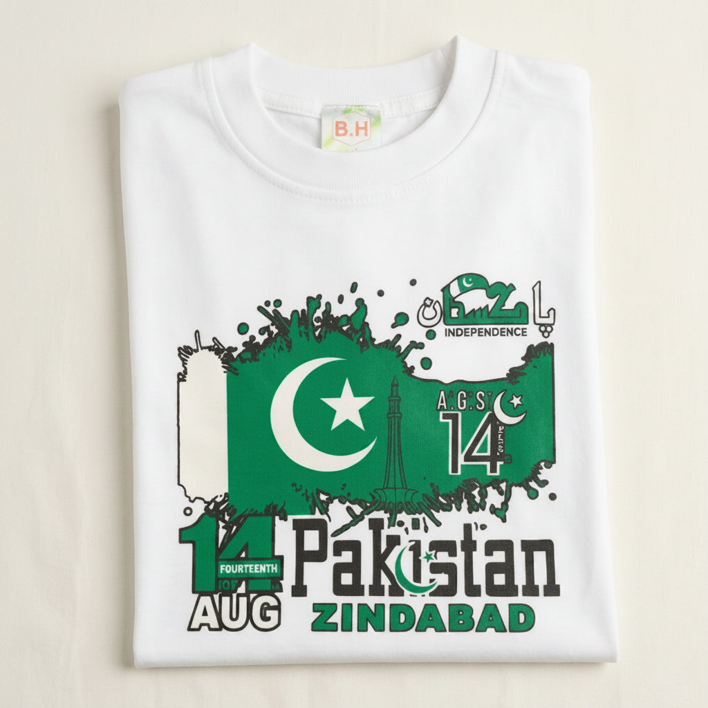 Pakistan Independence Day T-Shirt White Polyester Kids Adults Homiefy