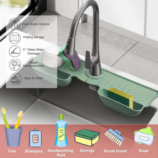 Silicone Faucet Splash Guard Mat – Sink Tray & Soap Holder