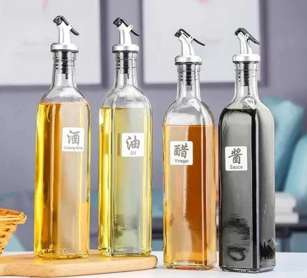 Premium 4-Piece Glass Oil & Spice Jar Set