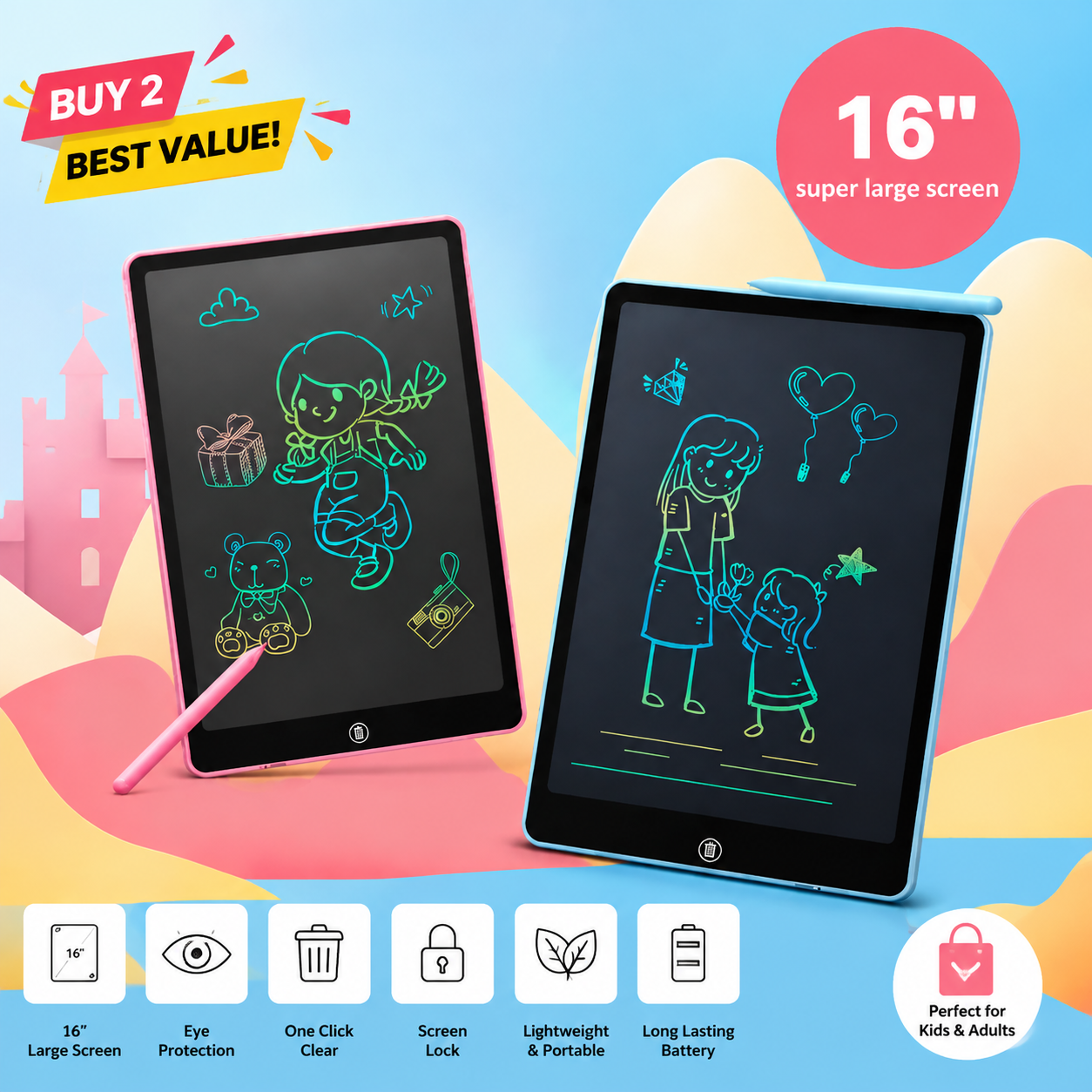 10 inch Writing Pad LCD Tablet For Kids (random color ) Homiefy